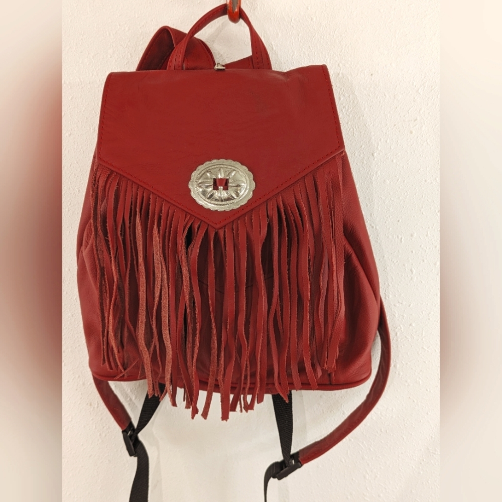Leather Fringed Concho Backpack/Purse